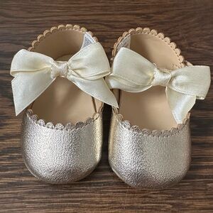 Janie and Jack Gold Baby Dress Shoes with Bows